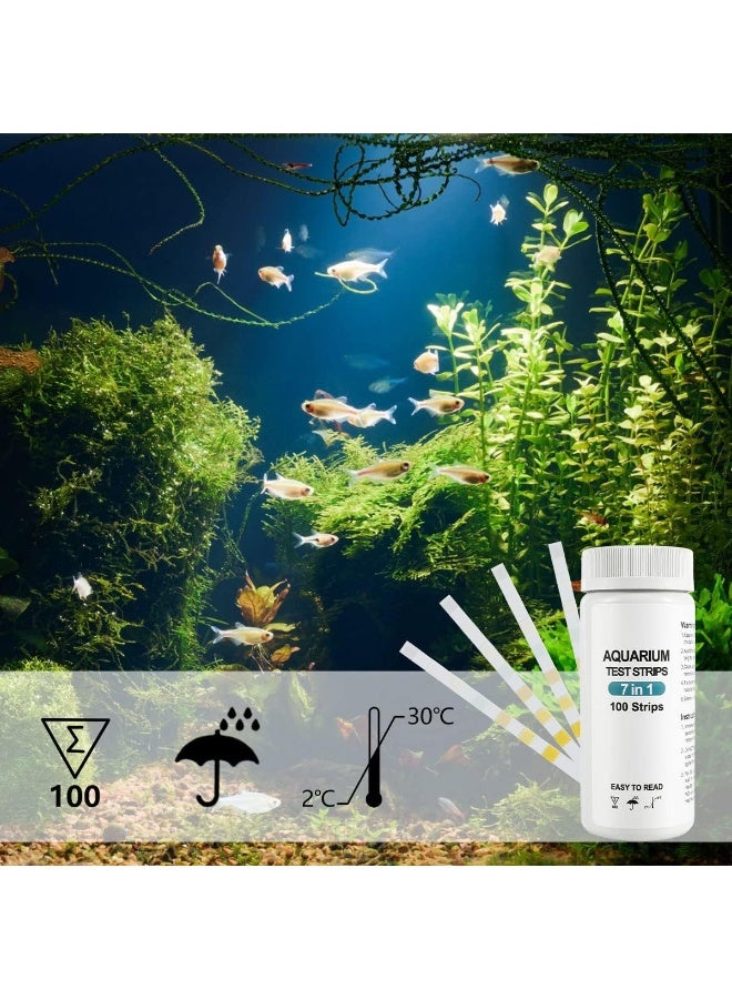 100 Pcs Aquarium Test Strips, 7-in-1 Water Test Strips for Freshwater/Saltwater, Fish Tank, Fish Pond, Test Hardness Nitrate, Nitrite, Cl2, Total Alkalinity, Carbonate, and PH - Image 2