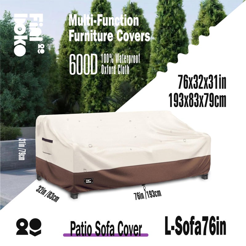 Finiboko 3-Seater Outdoor Sofa Cover, 76Wx32Dx31H inches Outdoor Furniture Covers Waterproof,100% Waterproof Heavy Duty Patio Furniture Covers, Beige&Brown Modern Style Outdoor Couch Cover - Image 2