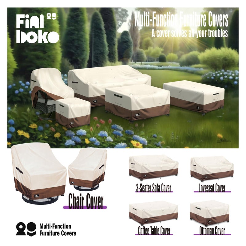 Finiboko 3-Seater Outdoor Sofa Cover, 76Wx32Dx31H inches Outdoor Furniture Covers Waterproof,100% Waterproof Heavy Duty Patio Furniture Covers, Beige&Brown Modern Style Outdoor Couch Cover - Image 5