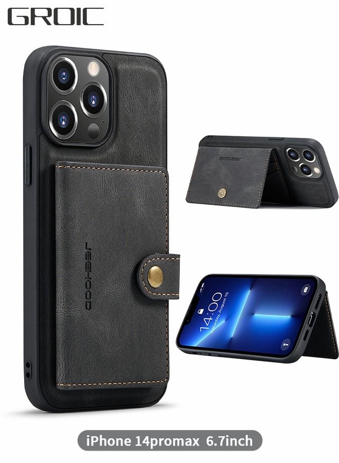 GROIC Design for IPhone 14 Pro Max Case 6.7 Inch PU Leather Wallet Shell Detachable Magnetic Back Kickstand Card Holder Slots Shockproof Protective Cover  - Image 1