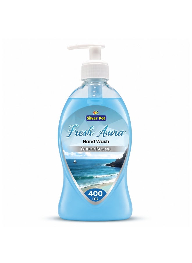 Silver Pot - Fresh Aura, Ocean Breeze Hand Wash 400ml Moisturizing Liquid Soap, New Advance Formula, Gentle Cleansing Effective Germ Protection Refreshing Ocean Breeze, 10x Odor Removal - Image 1