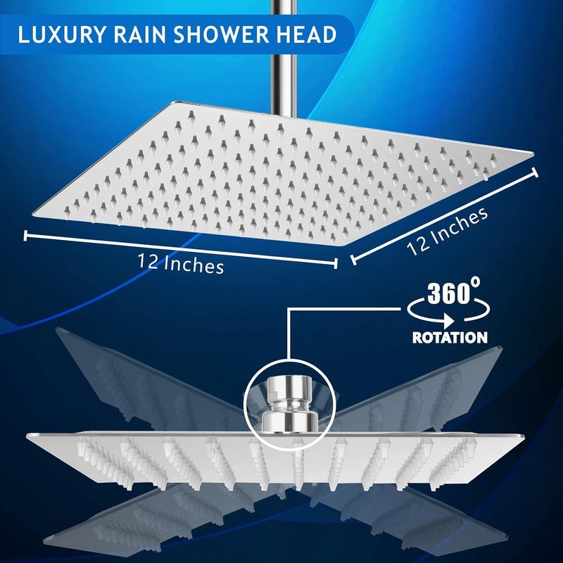 Voolan Rain Shower Head - High Flow Large Rainfall Shower Heads Made of Stainless Steel - Waterfall Bathroom Square Showerhead - Ceiling or Wall Mount (12" Chrome) - Image 5