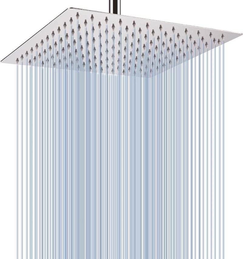 Voolan Rain Shower Head - High Flow Large Rainfall Shower Heads Made of Stainless Steel - Waterfall Bathroom Square Showerhead - Ceiling or Wall Mount (12" Chrome) - Image 1