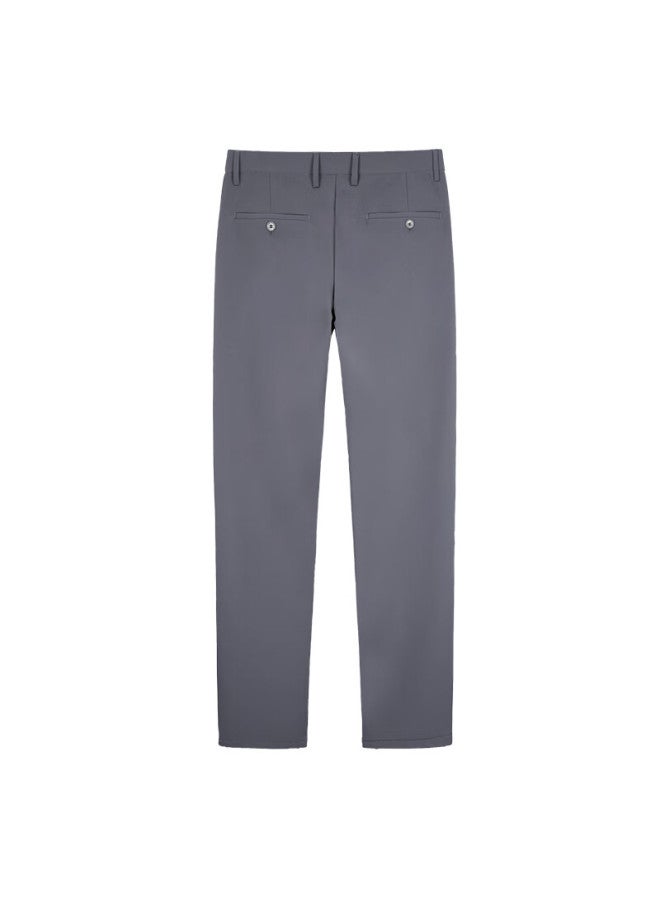 Tries Men's Casual Fleece-lined Thick Warm Solid Color Business Versatile Heavyweight Autumn Winter Stretch Pants - Image 1