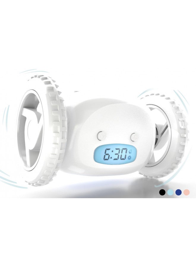 CLOCKY Extra Super Loud Alarm Clock for Heavy Sleepers Adults Kids Teens Bedroom, Move Jump Roll Run Away Easy to Set Smart Digital Alarm Clock on Wheels -Funny Gag Gift (White) - Image 1