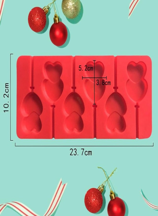 AUOCATTAIL 2 Pcs 6 Holes Heart Lollipop Molds Heart Shaped Chocolate Candy Cake Silicone Mold for Valentine DIY Birthday Party Making Tool - Image 4
