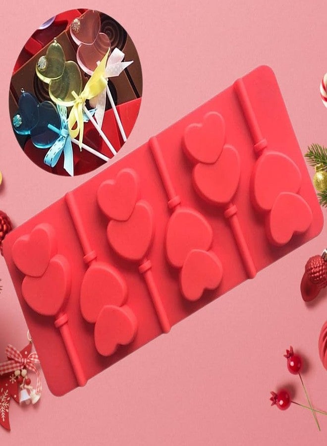 AUOCATTAIL 2 Pcs 6 Holes Heart Lollipop Molds Heart Shaped Chocolate Candy Cake Silicone Mold for Valentine DIY Birthday Party Making Tool - Image 3