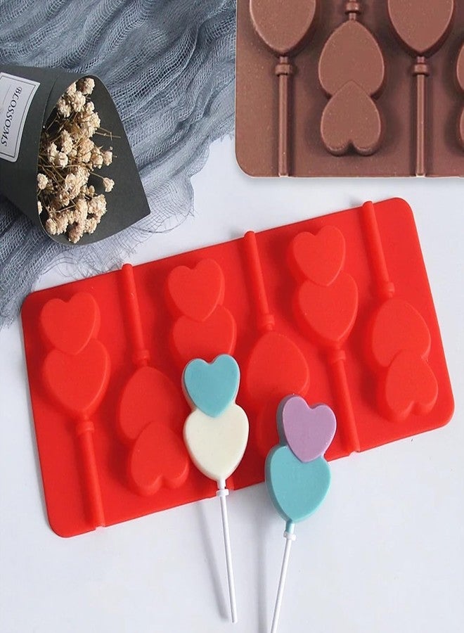 AUOCATTAIL 2 Pcs 6 Holes Heart Lollipop Molds Heart Shaped Chocolate Candy Cake Silicone Mold for Valentine DIY Birthday Party Making Tool - Image 5