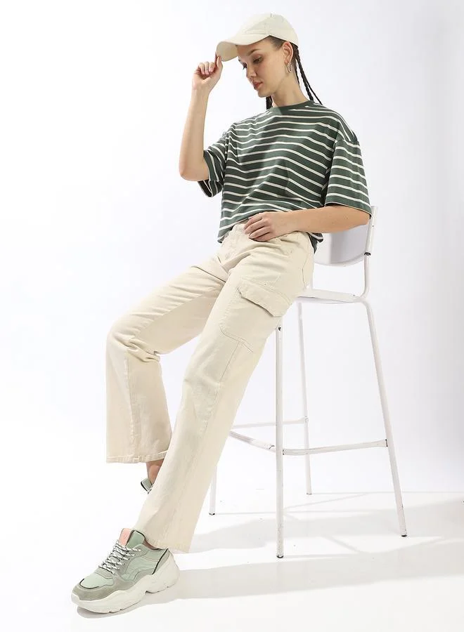 هاي ستار تيشيرت نسائي قطن 1% مخطط مقاس كبير بألوان متعددة