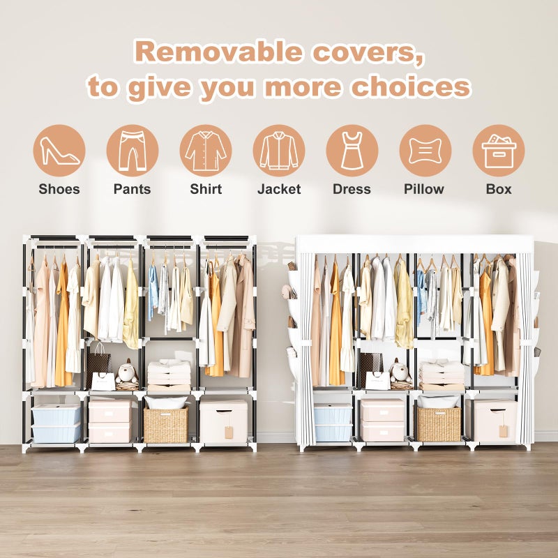 BrFoYu Portable Closet for Hanging Clothes, 67 Inch Wide Portable Wardrobe Closet with Cover, 4 Hanging Rod, Storage Shelves and Side Pockets, Large Free Standing Closet for Bedroom, White - Image 5