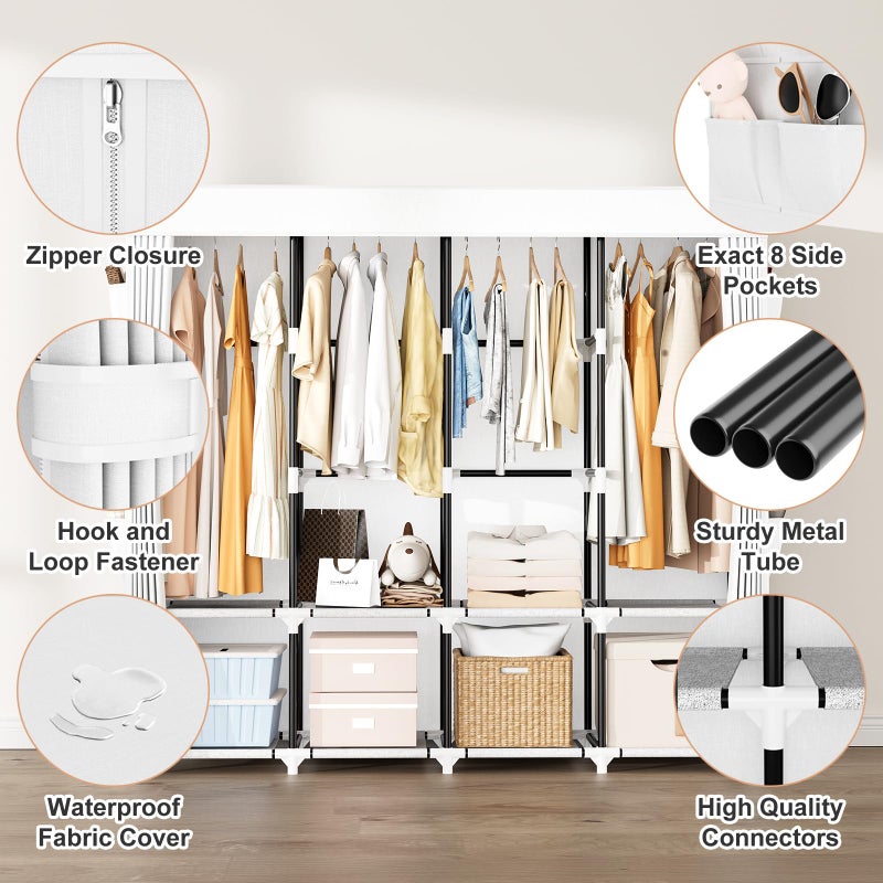 BrFoYu Portable Closet for Hanging Clothes, 67 Inch Wide Portable Wardrobe Closet with Cover, 4 Hanging Rod, Storage Shelves and Side Pockets, Large Free Standing Closet for Bedroom, White - Image 4
