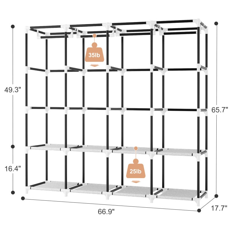 BrFoYu Portable Closet for Hanging Clothes, 67 Inch Wide Portable Wardrobe Closet with Cover, 4 Hanging Rod, Storage Shelves and Side Pockets, Large Free Standing Closet for Bedroom, White - Image 3