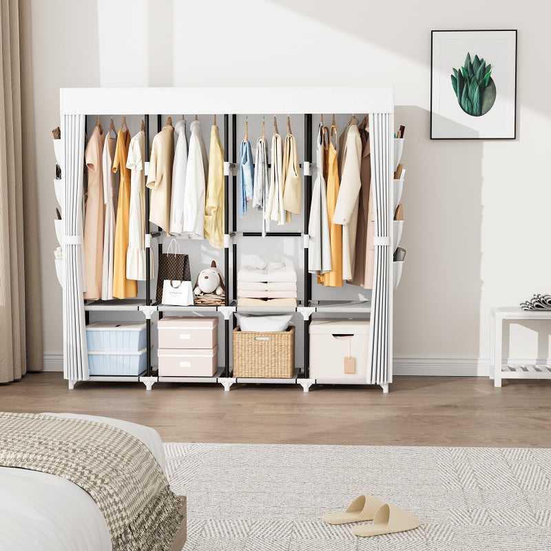 BrFoYu Portable Closet for Hanging Clothes, 67 Inch Wide Portable Wardrobe Closet with Cover, 4 Hanging Rod, Storage Shelves and Side Pockets, Large Free Standing Closet for Bedroom, White - Image 2