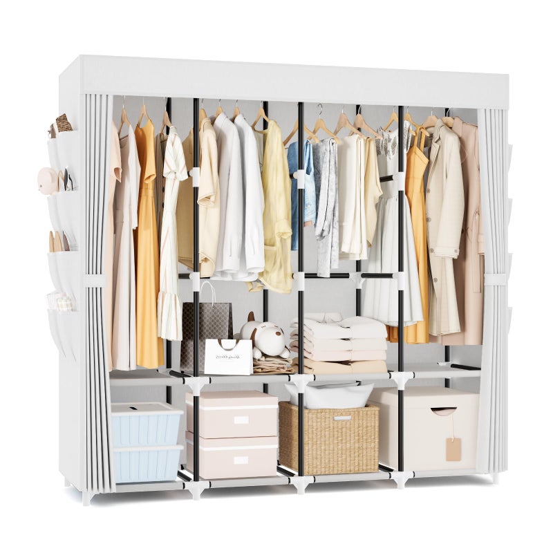 BrFoYu Portable Closet for Hanging Clothes, 67 Inch Wide Portable Wardrobe Closet with Cover, 4 Hanging Rod, Storage Shelves and Side Pockets, Large Free Standing Closet for Bedroom, White - Image 1