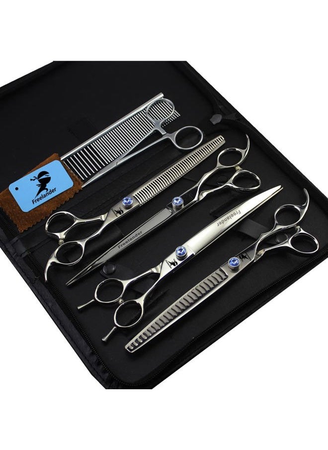 Freelander - 8 inch Professional Pet Hair Grooming Scissors Thinning Shear & Straight Edge Shear & Curved Scissors & Chunker Shears and Top Japanese 440C Stainless Steel with Pet Grooming Comb - Image 1