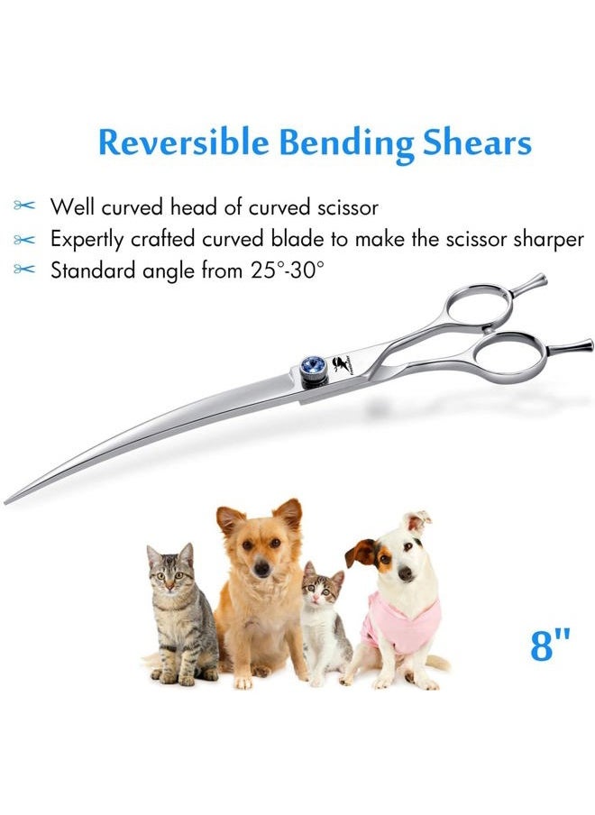 Freelander - 8 inch Professional Pet Hair Grooming Scissors Thinning Shear & Straight Edge Shear & Curved Scissors & Chunker Shears and Top Japanese 440C Stainless Steel with Pet Grooming Comb - Image 1