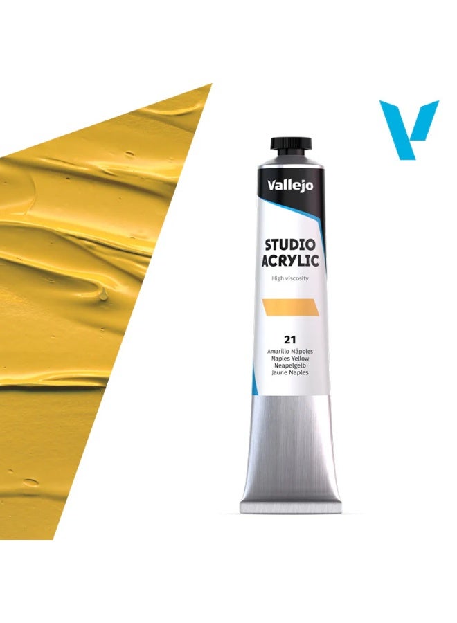 Vallejo Acrylic Studio Naples Yellow (Hue) #21 - Premium 58ml Artist's Tube for Luminous Warm Yellow Tones