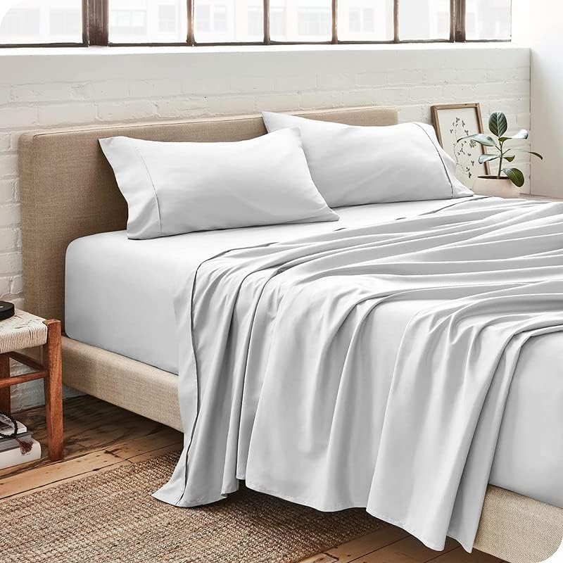 Edenwald Elastic Fitted Bedsheets King Bed Size 400 TC - Cotton Elastic Bedsheet King Bed Only (72 x 70 Inches)_with 8 Inch Drop- Color_White Solid [ Fitted Sheet Only Pillow Cover Not Included - Image 1