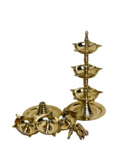 NEETU ARTS Neetu Arts Pure Brass 3 Layer Step Kerla Heavy Diya 6 inches Brass Colour Pack of 1 Pair  - Image 4