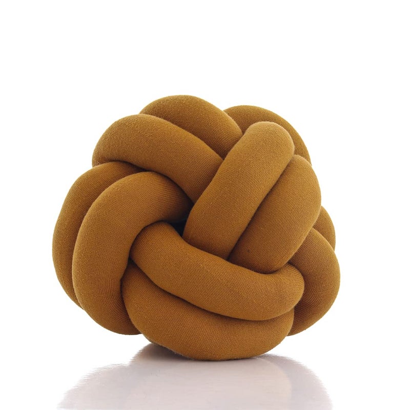 Pluchi Nodo Combed Cotton Knitted Knot Pillow/Knot Pillow for Sofa Mustard Color (30 cm x 30 cm) - Image 1