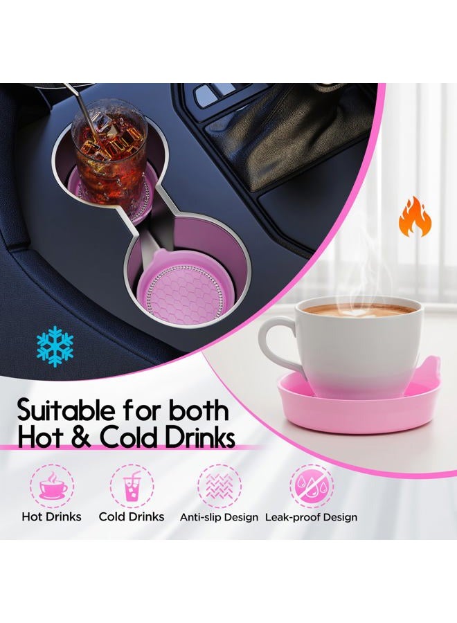 Amooca Car Cup Coaster Universal Non-Slip Cup Holders Bling Crystal Rhinestone Car Interior Accessories 4 Pack Pink - Image 3