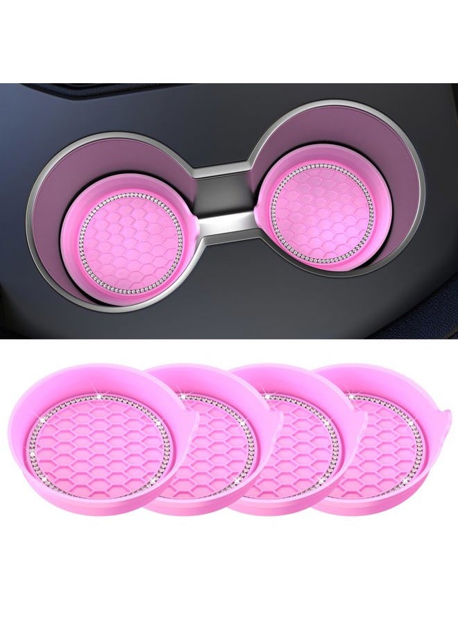 Amooca Car Cup Coaster Universal Non-Slip Cup Holders Bling Crystal Rhinestone Car Interior Accessories 4 Pack Pink - Image 1