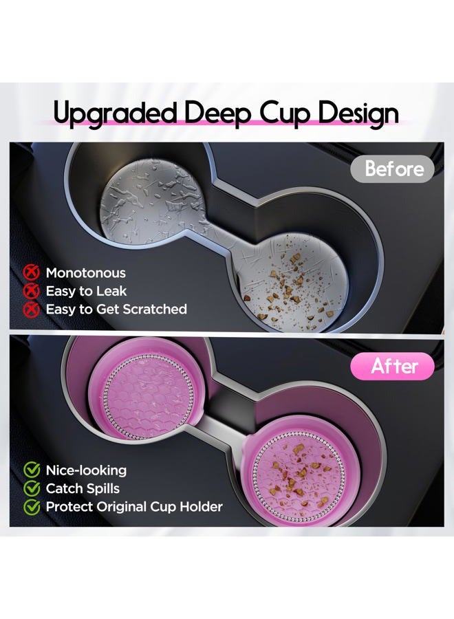 Amooca Car Cup Coaster Universal Non-Slip Cup Holders Bling Crystal Rhinestone Car Interior Accessories 4 Pack Pink - Image 4