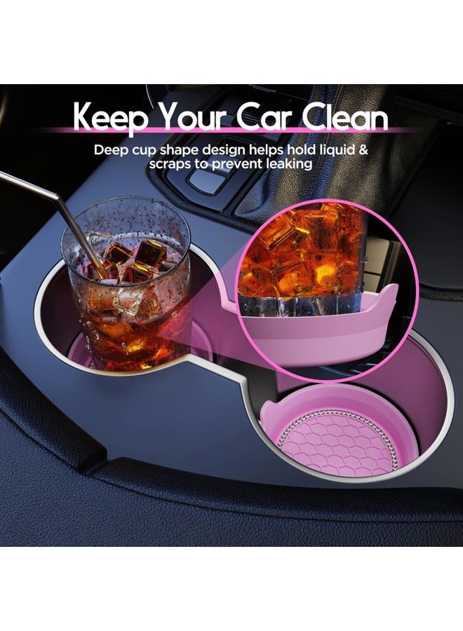 Amooca Car Cup Coaster Universal Non-Slip Cup Holders Bling Crystal Rhinestone Car Interior Accessories 4 Pack Pink - Image 2