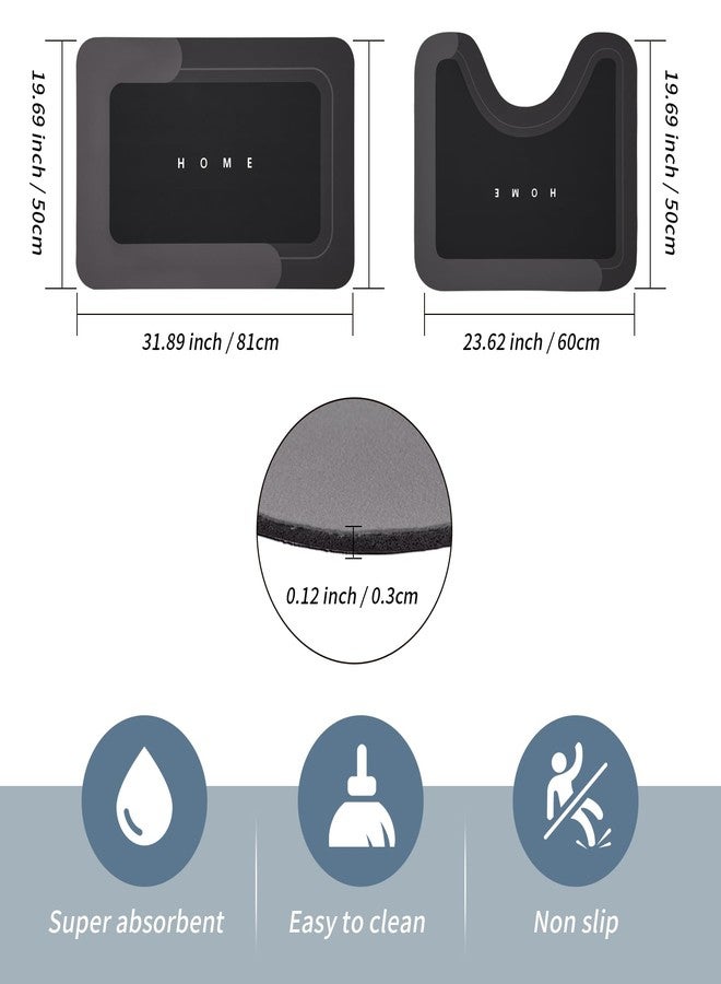 Housego 2PCS Absorbent Bath Mat Magic Rug Sets, Quick Drying Bath Mat Non-Slip Floor Rug Rubber Backed for Bathroom Kitchen Shower Sink, Water Absorbent (19.7''x23.6''+19.7''x31.9'', Black) - Image 2