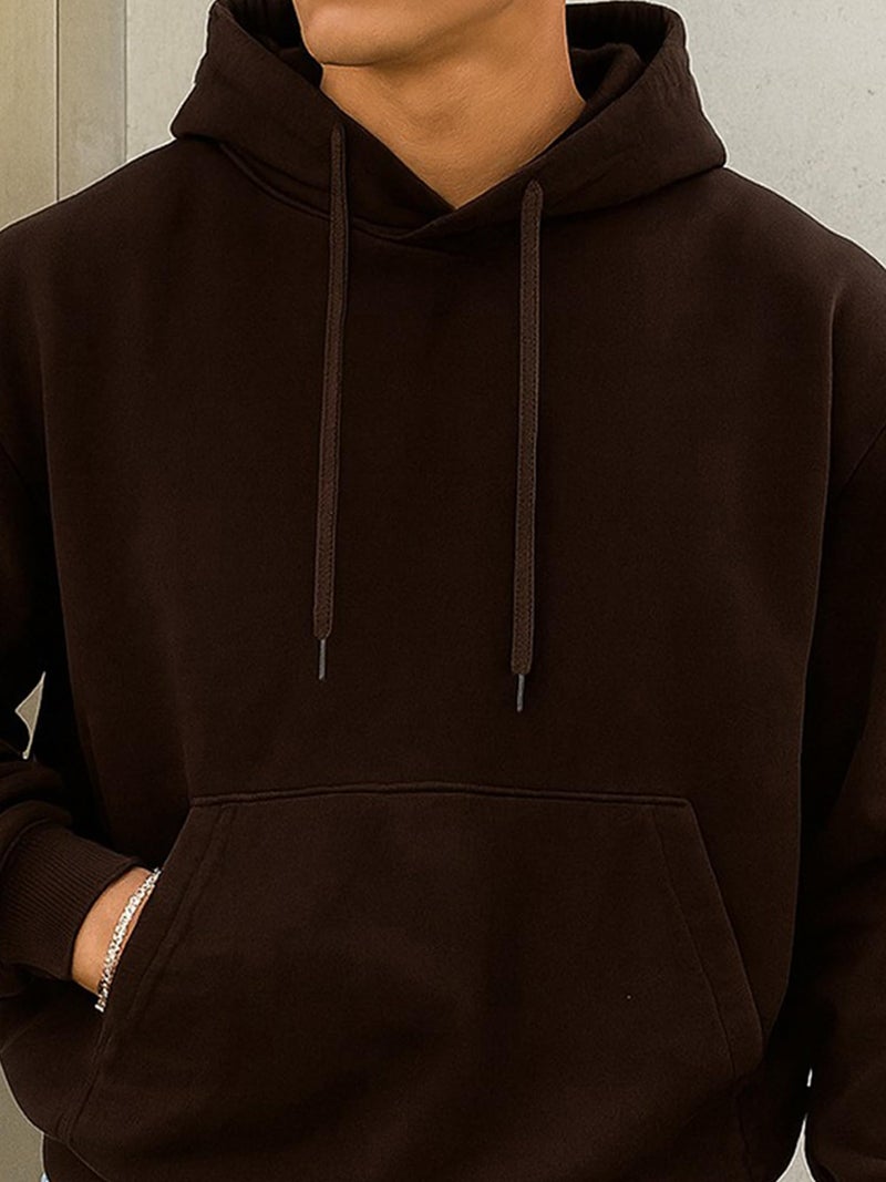 Jump Cuts Mens Solid Hooded Neck Full Sleeve Coffee Brown LoopKnit Sweatshirt - Image 5