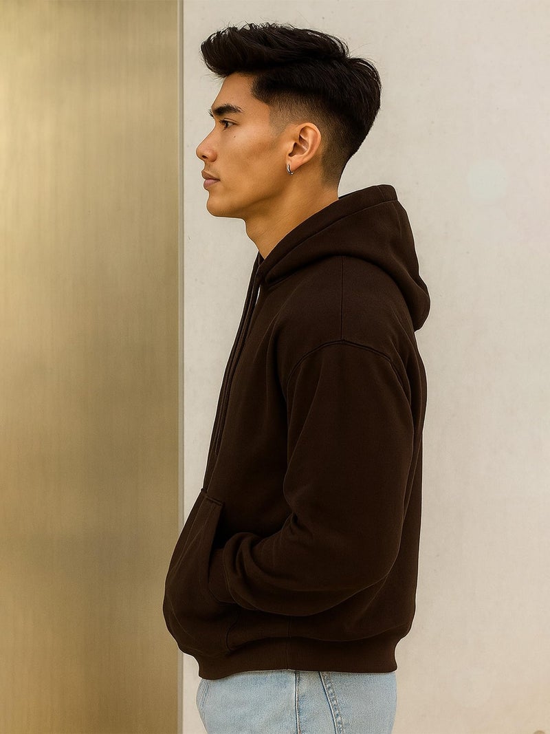 Jump Cuts Mens Solid Hooded Neck Full Sleeve Coffee Brown LoopKnit Sweatshirt - Image 3