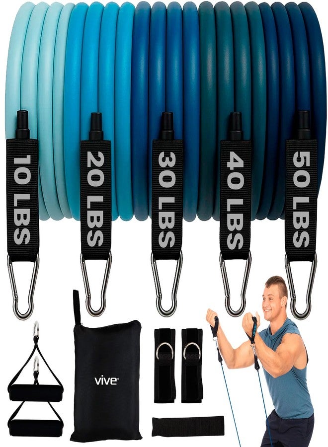 Vive Resistance Band Set (11 PCS) (with App) - Versatile Exercise Tubes with Wide Handles, Workout Poster, & Door Anchor - Adjustable 10-50 LB Tension for Full Body Home Fitness & Rehab -for Men/Women - Image 1