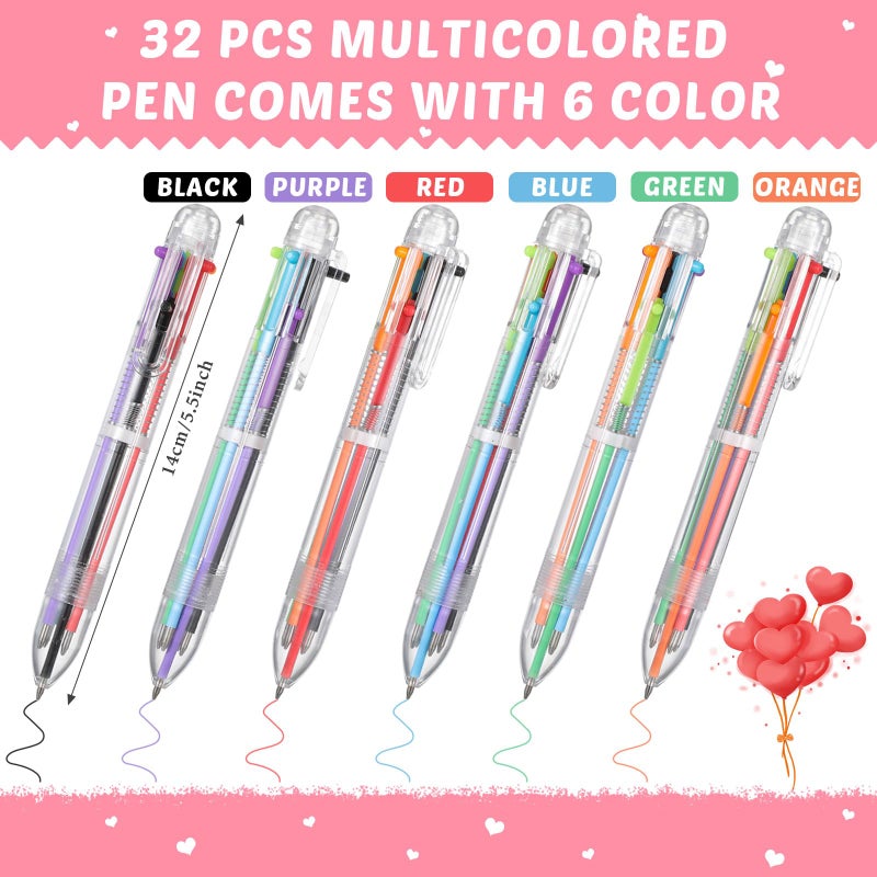 Sabary 32 Set Valentines Day Card and Multicolor Pen Gift Greeting Card and Retractable Multicolored Pen for Kids School Valentine's Day Student Classroom Exchange Gift Party Favor (Clear,6-in-1) - Image 3
