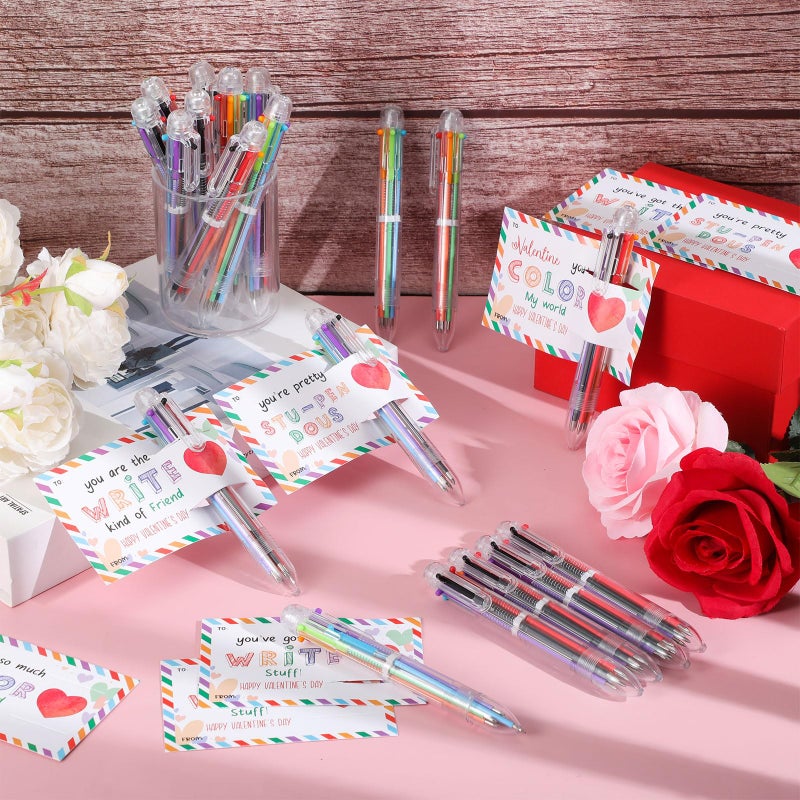 Sabary 32 Set Valentines Day Card and Multicolor Pen Gift Greeting Card and Retractable Multicolored Pen for Kids School Valentine's Day Student Classroom Exchange Gift Party Favor (Clear,6-in-1) - Image 4