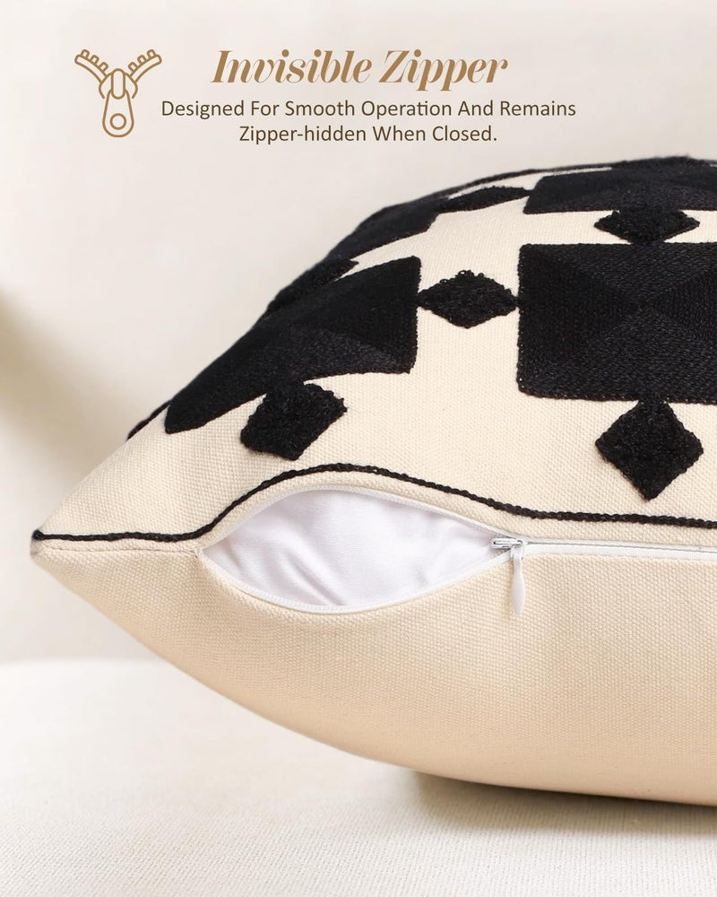 Kokaaee Embroidered Throw Pillow Cover 18x18 Inch - Modern Geometric Decorative Pillow Cover with Zipper for Sofa Couch Living Room Chair Bed Car Aesthetic Design Pillow Case, Black Plaid - Image 3