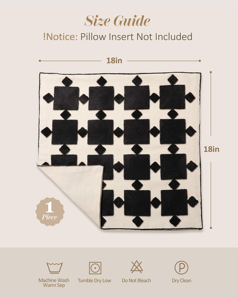 Kokaaee Embroidered Throw Pillow Cover 18x18 Inch - Modern Geometric Decorative Pillow Cover with Zipper for Sofa Couch Living Room Chair Bed Car Aesthetic Design Pillow Case, Black Plaid - Image 4