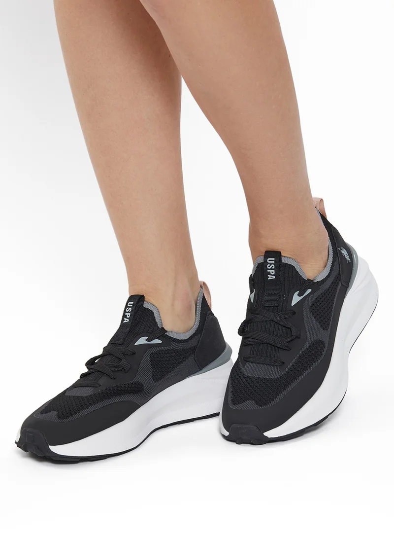 U.S. Polo Assn. Women's Black Low-Top Premium Ramadan Exclusive Sneakers – Metallic Shine, Effortless Elegance!