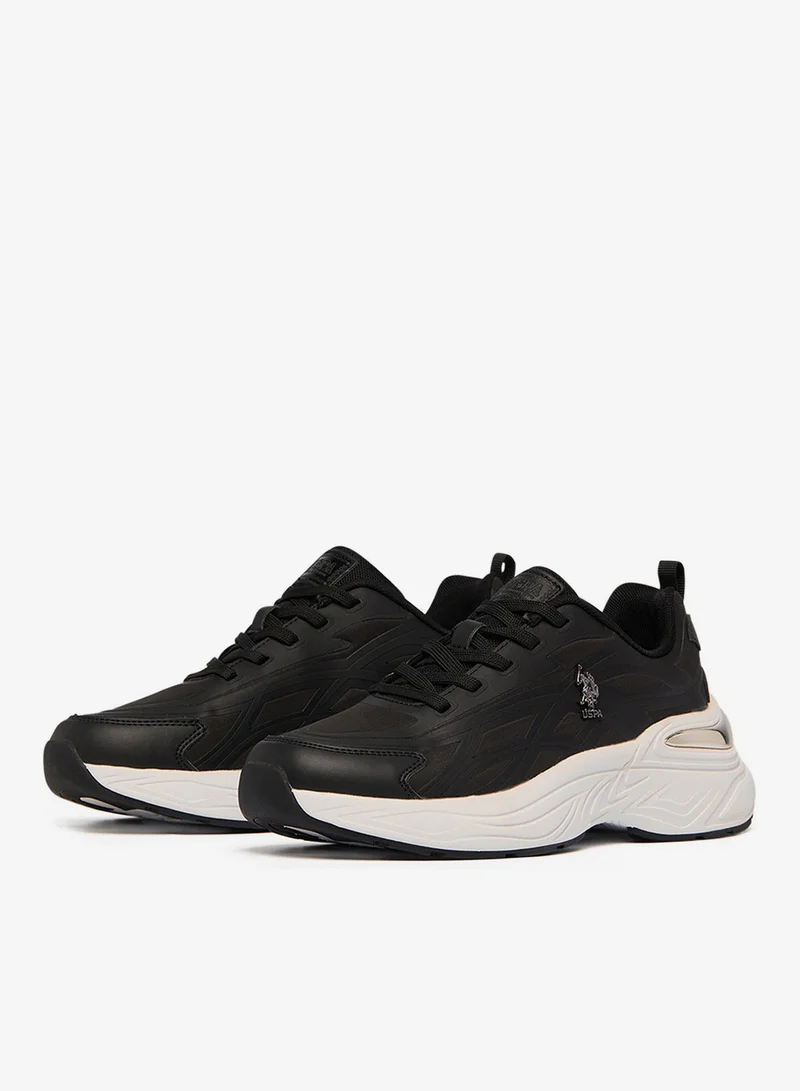 U.S. Polo Assn. Women's Black Low-Top Premium Ramadan Exclusive Sneakers – Metallic Shine, Effortless Elegance!