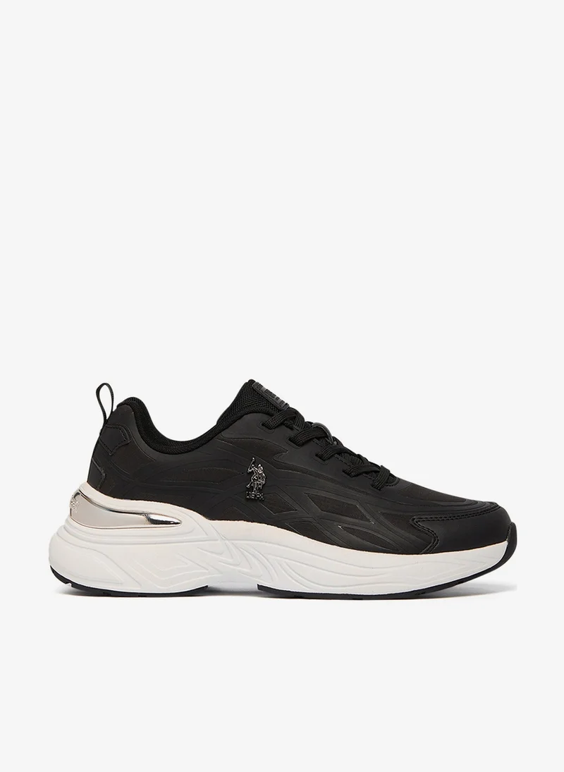 U.S. Polo Assn. Women's Black Low-Top Premium Ramadan Exclusive Sneakers Shoes - Metallic Shine, Effortless Elegance!