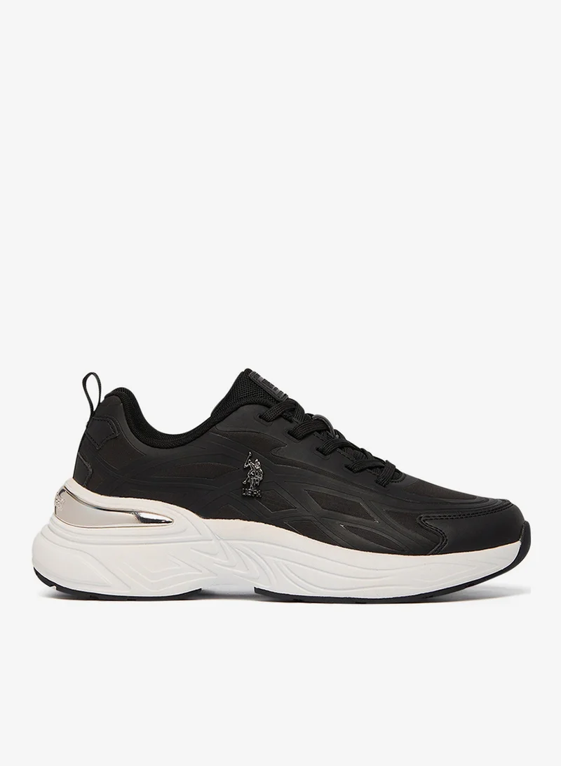 U.S. Polo Assn. Women's Black Low-Top Premium Ramadan Exclusive Sneakers Shoes - Metallic Shine, Effortless Elegance!