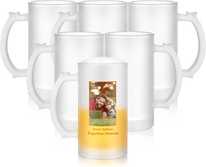 6 PCS SUBLIMATION BLANK BEER MUGS PERSONALIZED FATHERS DAY PRESENT 16 OZ FROSTED BEER GLASS CUPS CAN ADD PHOTO TEXT OR IMAGES ON GIFT FOR HUSBAND DAD MEN GROOMSMEN WEDDING OKTOBERFEST