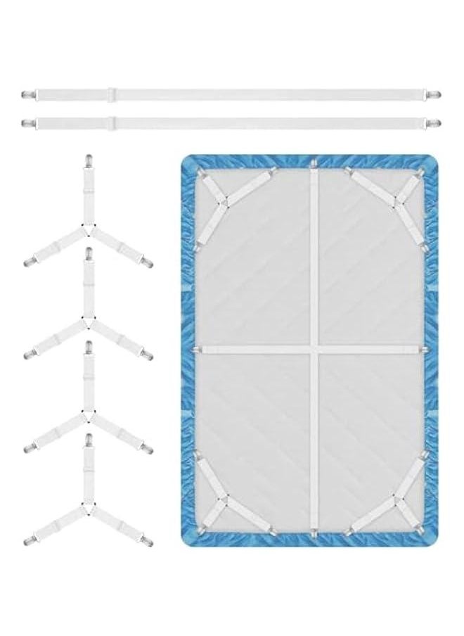 MIXDE Bed Sheet Holder Straps, 4+2 Pcs Adjustable Mattress Sheet Clips, Bed Sheet Fasteners Elastic Sheet Suspenders to Keep Bed Sheet in Place for Different Beds (White)  - Image 1