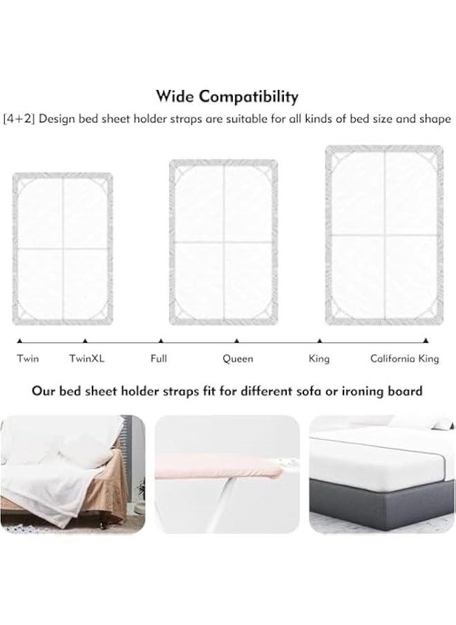 MIXDE Bed Sheet Holder Straps, 4+2 Pcs Adjustable Mattress Sheet Clips, Bed Sheet Fasteners Elastic Sheet Suspenders to Keep Bed Sheet in Place for Different Beds (White)  - Image 2