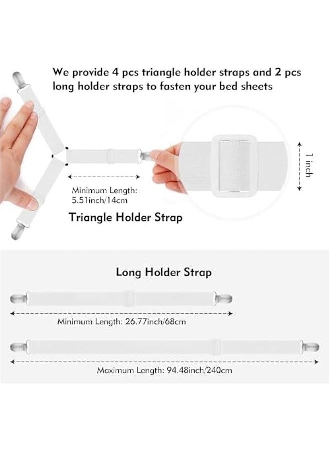 MIXDE Bed Sheet Holder Straps, 4+2 Pcs Adjustable Mattress Sheet Clips, Bed Sheet Fasteners Elastic Sheet Suspenders to Keep Bed Sheet in Place for Different Beds (White)  - Image 4