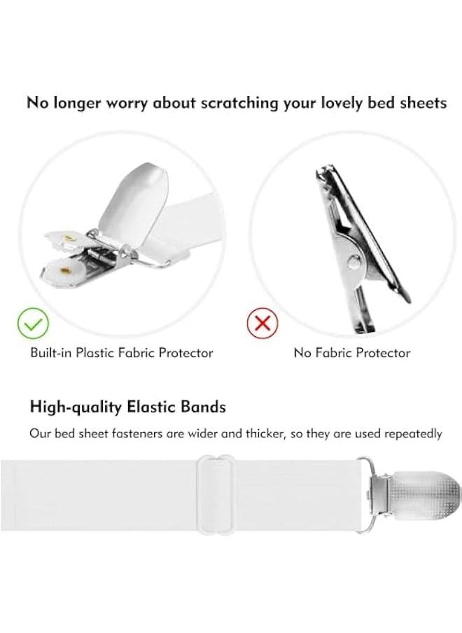 MIXDE Bed Sheet Holder Straps, 4+2 Pcs Adjustable Mattress Sheet Clips, Bed Sheet Fasteners Elastic Sheet Suspenders to Keep Bed Sheet in Place for Different Beds (White)  - Image 3