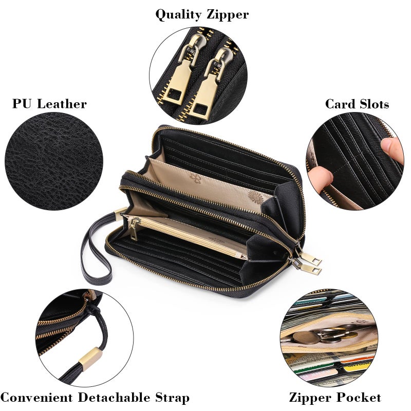 GAEKEAO Wallet for Women Clutch RFID Blocking Leather Wristlet Purse Large Capacity Credit Card Holder with Grip Hand Strap - Image 5