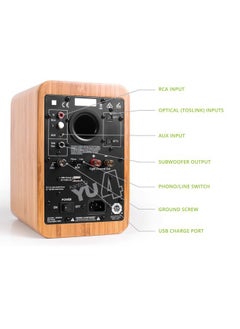 Kanto YU4BAMBOO Powered Speakers with Bluetooth and Built-in Phono Preamp | Auto Standby and Startup | Remote Included | 140W Peak Power | Pair | Bamboo  - Image 3
