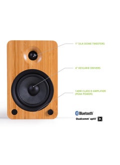Kanto YU4BAMBOO Powered Speakers with Bluetooth and Built-in Phono Preamp | Auto Standby and Startup | Remote Included | 140W Peak Power | Pair | Bamboo  - Image 2