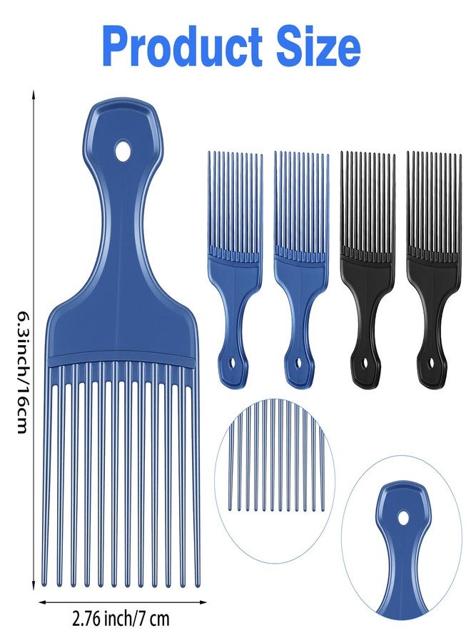 KFHENSOMR 4Pcs Afro Pick Comb, Plastic Afro Picks for Men, Blue & Black - Image 2