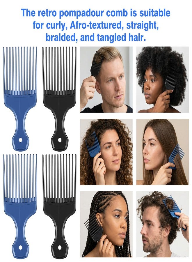KFHENSOMR 4Pcs Afro Pick Comb, Plastic Afro Picks for Men, Blue & Black - Image 5